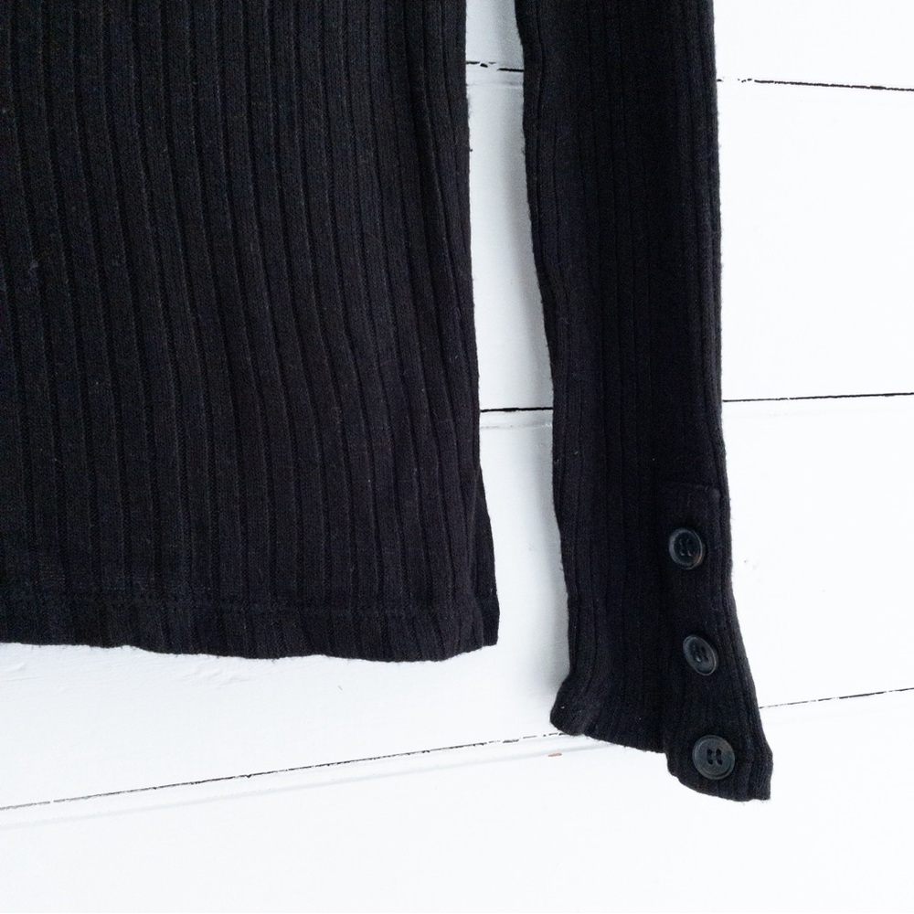 Loft Black Ribbed Button Cuff Sweater - Picture 2 of 4